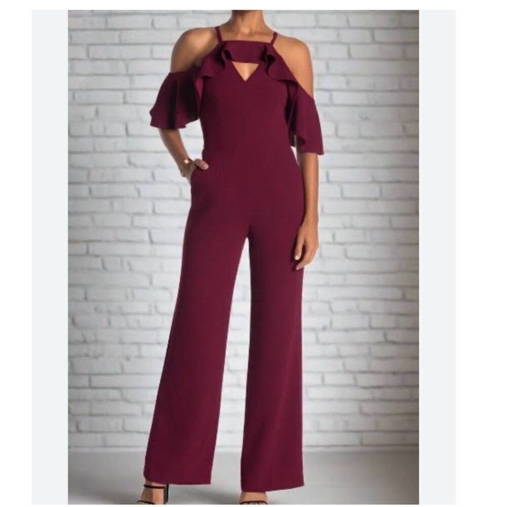 Trina Turk 'Plaza' Maroon Cold Shoulder Jumpsuit‎ Size NEW no tag no size